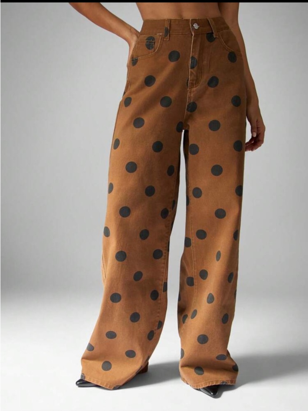 SHEIN Brown Wide Leg Polka Dot Pants